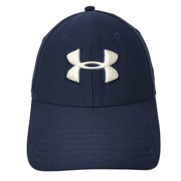 Under Armour Fitted Baseball Cap Blue M Embroidered Lightweight Vented Holes - Picture 1 of 9